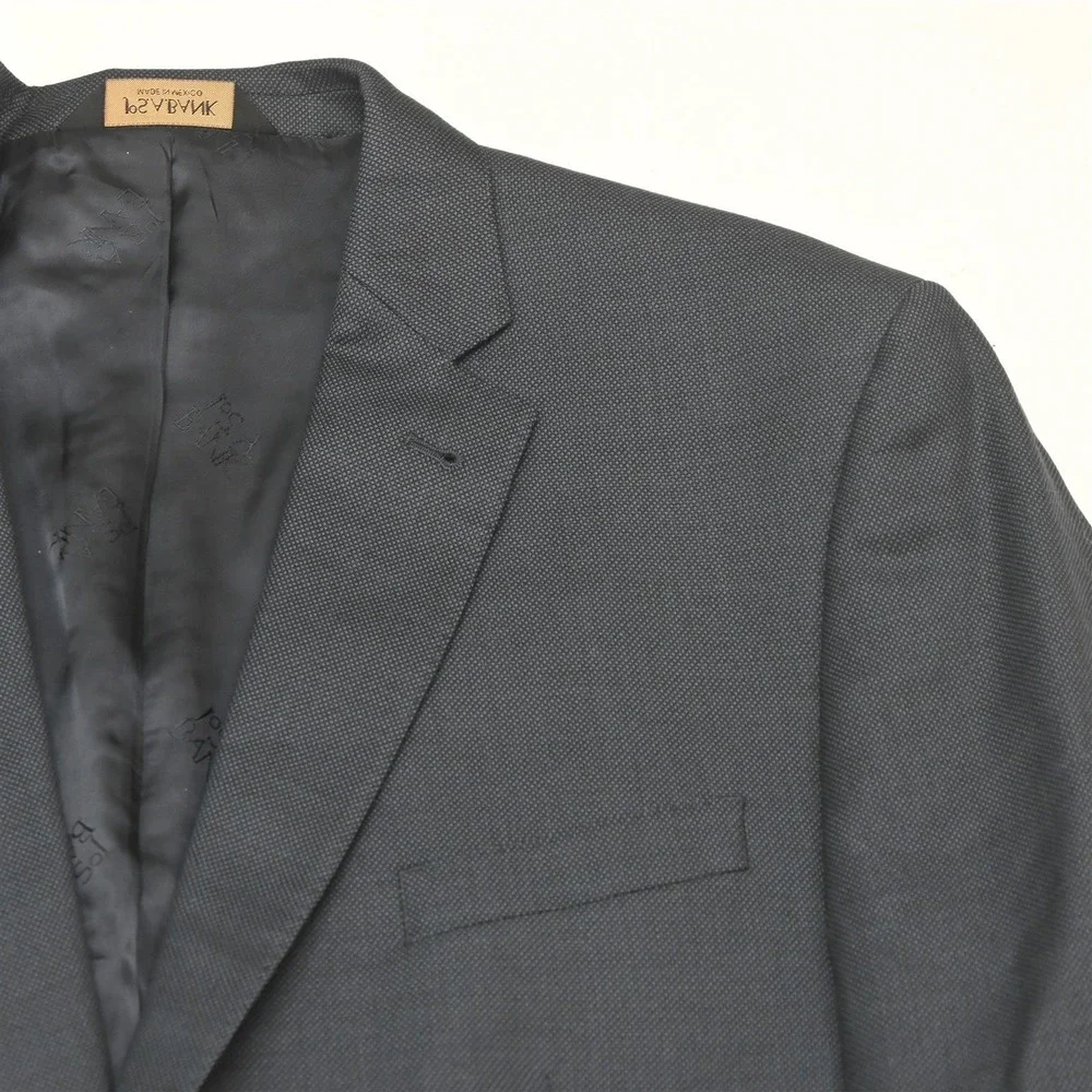 Jos A Bank 46L 38x34 Blue 100% Wool Birdseye Signature Gold Mens Suit